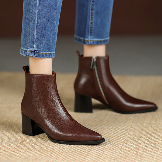 Bottines en cuir véritable à talons hauts